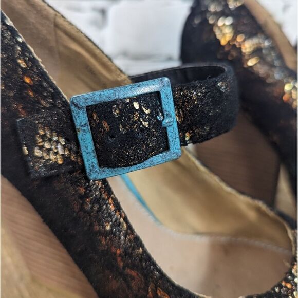 Feud Britannia Handmade shoes Snakeskin print chucky wedge style 6 mary janes - Picture 2 of 10